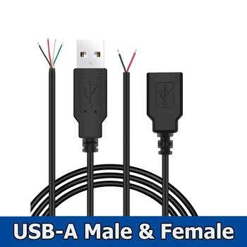 0,3 м/1 и м/2 м захранващ Кабел 2-пинов USB 2.0 A-Женски мъжки 4-пинов конектор за свързване на кабели Зарядно Устройство Удължител за Кабел за зареждане САМ на линия 5 В