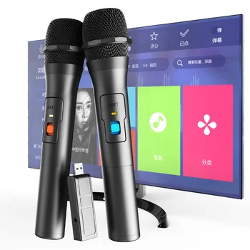 1 Чифт комплекти безжични микрофонной система VHF USB-приемник ръчно караоке микрофон за домашно парти Smart TV е говорител, който пее на микрофона е най-Добрият