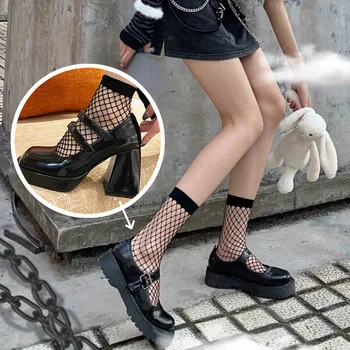 1 чифт прозрачни чорапи с защита от куки, всеки ден на модни дамски чорапи с куха мрежа, копринени чорапи с мрежа, черни чорапи