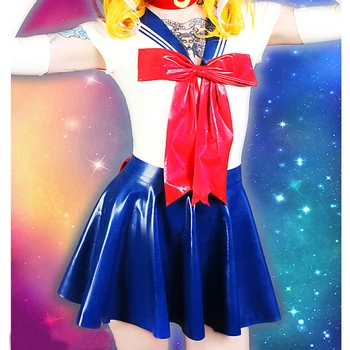 100% Боядисани дъвка, госпожа сладък костюм, рокля с червена тапицерия, основните цветове, бяло и синьо, cosplay, парти, Размер S-XXL 0,4 мм