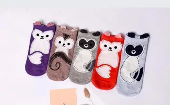 200 чифта/лот, нови модни дамски чорапи в ярки цветове, с красиви животни, памучни чорапи в стил лисици с уши/fox ear sock