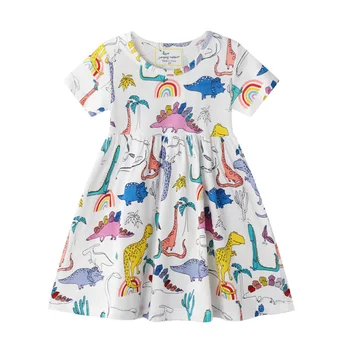 2023 Hugshine, нови рокли с динозавром за момичета, лятна ежедневни бебешки дрехи с анимационни герои, детско принцеса рокля с къс ръкав, рокля с цветен модел