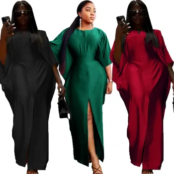 2023, Летен моден стил, африкански жени, къс ръкав, с кръгло деколте, полиестер, зелена, черна дълга рокля, африканските рокля Макси, африканска облекло