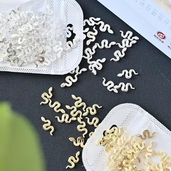 3 бр. 3D златни/сребърни висулки във формата на змии за нокти, метална сплав, кристали за дизайн на ноктите под формата на змия, декорации за маникюр, луксозни аксесоари 