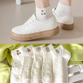 4 отношение на женските чорапи, сладък бродирана комплект, чехли, годишната Лолита, памук, Кавайная момиче, бяло сърце, глезени, заек, котка, мечка, домашни любимци, лот