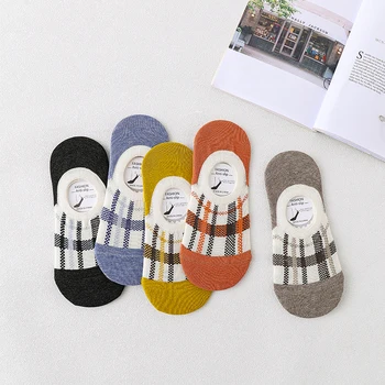 5 двойки женски чорапи, пролет-лято, силиконови нескользящие плажни ежедневни чорапи-лодка в клетката, удобни дамски невидими чорапи, памучни чорапи на щиколотке
