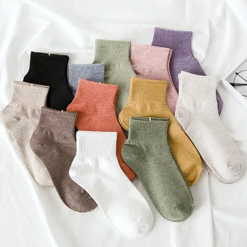 5 двойки/лот, Нови Чорапи с ярки Цветове, Обикновена Забавни Модни Чорапи в стил Харадзюку, Ежедневни Чорапи Дишащи в стил Колеж, Нови
