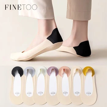 FINETOO, 3 чифта женски диша чорапи, ежедневни чорапи от коприна с лед, лятото нескользящие невидими дишащи чорапи от фин памук