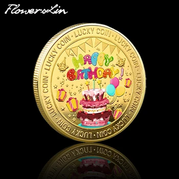 [FlowersLin] честит Рожден Ден, Цветни Раскрашенная Възпоменателна монета, Любовта И Щастието, на Щастливата Златна Монета, Детски Подарък За рожден ден
