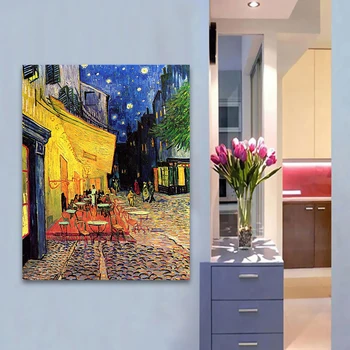 HDARTISAN Стенни картини на платно за всекидневната, Винсент Ван Гог, кафе Тераса, модерна живопис, Начало Декор с принтом