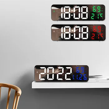 Led slr цифров стенен часовник с дисплей за дата, време, температура и влажност на въздуха, електронни часовници за спални, хол, офис декор