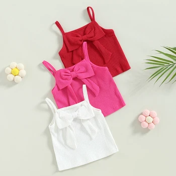 Ma & Baby / Летни дрехи за малките момичета от 6 до 5 години, възли блузи без ръкави с лък, жилетка, детски тениски D01