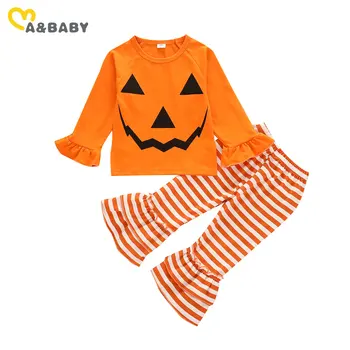 Ma & Baby От 1 до 5 години, комплект дрехи за деца и момичета за Хелоуин, тениска с дълги ръкави във формата на тиква, панталони, превръзка на главата, празнични костюми, тоалети
