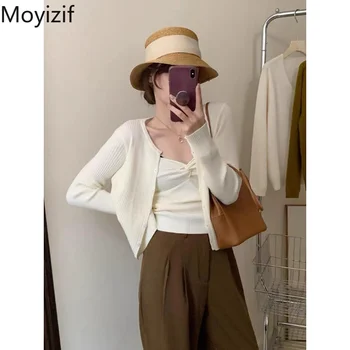 Moyizif Жилетка Жена с квадратни деколтета, обикновена ризи, трико с дълъг ръкав, жилетка, комплекти от две части за най-горещите момичета, 2023, дамско облекло Потници