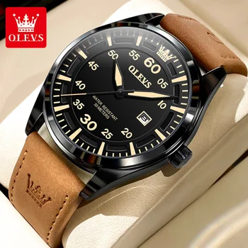 OLEVS оригинални спортни часовници за мъже, е луксозна марка, водоустойчив светещи кожена каишка, военни мъжки ръчен часовник Relogio Masculino