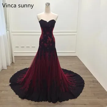 Vinca sunny Елегантни дантелени дълги рокли за Абитуриентски бал 2020 цвят бордо без ръкави, с дължина до пода, вечерни рокли за партита