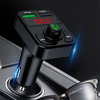 Автомобилна микрофон Bluetooth 5.0 MP3 плейър с FM-предавател комплект за кола, хендсфри, аудиоадаптер, приемник 3.1 A USB, бързо зарядно устройство