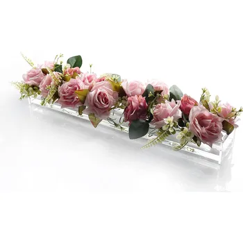 Акрилна правоъгълна ниска ваза за цветя с 12-24 дупки и за масата за хранене, декорация за сватбени партита, прозрачна подарък кутия с рози, цветя централна част