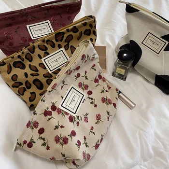 Вельветовая косметичка с леопардовым принтом в стил ретро, дамски Косметичка за пътуване, козметични чанти за съхранение на Козметика, Органайзер за грим, Чанта-клатч