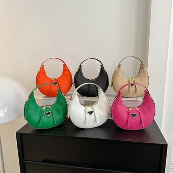 Дамски Ежедневни малка чанта през рамо в ретро стил, однотонная темпераментен чанта под мишниците, чанта във формата на полумесец, изкуствена кожа, чанта