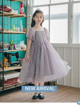 Дантелено рокля за момичета 2023, лятно детско пищни сетчатое рокля, рокля на принцеса, супер Безсмъртни ръкави с мехурчета