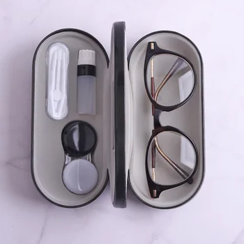 Двупластова Кутия За Очила Е 2 В 1, Калъф За Контактни Лещи За Мъже И Жени, Творчески Калъф За Очила С Двойна Употреба, Кожени Стоманени Панти За Очила