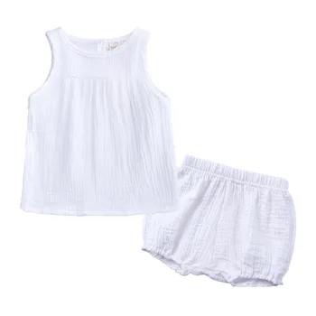 Детски дрехи, костюм без ръкави, бельо памучен однотонная тениска + шорти, комплект летни дрехи за малките момичета