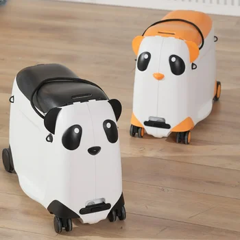 Детски куфар на колела със сладък анимационен пандой, количка за багаж, водоустойчив пътни чанти за детски куфар