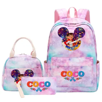 Детски чанти за обяд с дръжка за момичета Disney Коко, Чанти и калъфи за книги Rainbow Galaxy, 3 бр. женски училищни чанти за тийнейджъри, Раница за лаптоп