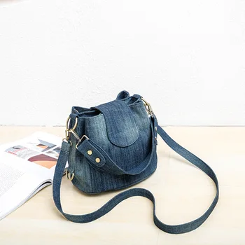 Дънкови чанта през рамо с множество джобове, дамски голямата голям ежедневната тенденция чанта през рамо, Благородна модерен луксозен дизайнерски новост в чантата си