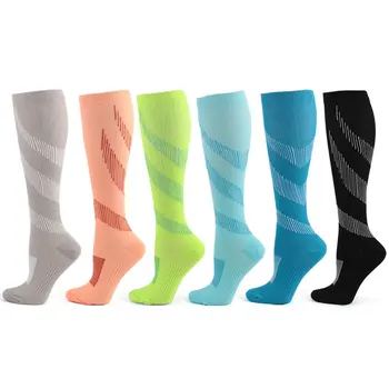 Еластичен мъжки женски компресия чорапи, чорапи компрес многоцветни маратон спорт бягане туризъм в планината медицинска сестра коляното чорапи