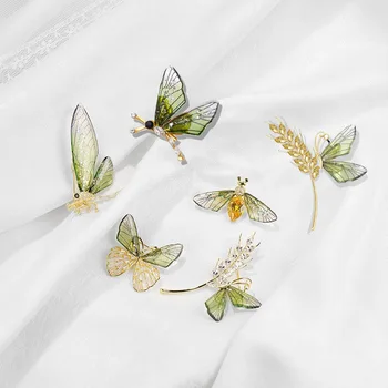 Елегантна Брошка във формата на пеперуда-водни кончета от акрил сплав, дрехи, костюм, корсаж с пшеничным колосом, дизайнерски брошка във формата на малка пчелите ZD94