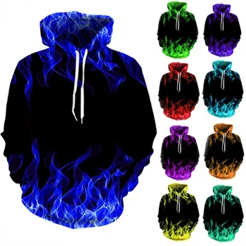Есенна цветна hoody с пламък За мъже и Жени, пуловер с 3D цифрово огнена принтом, 3D Печат, смешни Ежедневни спортни свитшоты за двойки Унисекс