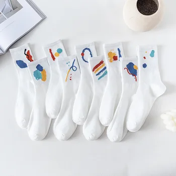 Есенно-зимни стил колеж, забавни мъжки чорапи с графити стил харадзюку, прости художествени, спортни японски сладки ежедневни дамски чорапи