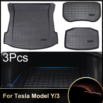 За Tesla, Модел 3/Y 2021 Авто Подложка за задния Багажник, Водоустойчив Защитна Подплата, Комплекти от 3 теми, Карго Подложка, Тава За Багажника, Подложка За Пода, Аксесоари от TPE