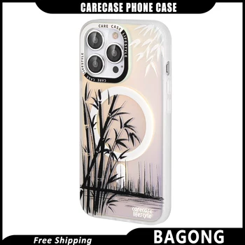 Калъф за телефон Carecase, лазерен бамбуков калъф за iPhone13 14 Pro Max, модни калъфи за смартфони и мобилни телефони с магнитна безжична зареждане Magsafe