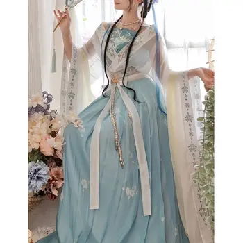 Китайското рокля Hanfu, женски доброто карнавалния костюм на Фея за Cosplay, Древния традиционен Hanfu, Зелено-сини комплекти, танцово рокля, големи Размери XL