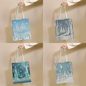Коледна мультяшная пазарска чанта с изображение на Бог Елен, за многократна употреба холщовые чанти-тоут, еко-чанта с принтом, чанта за рамо, за да купувачи