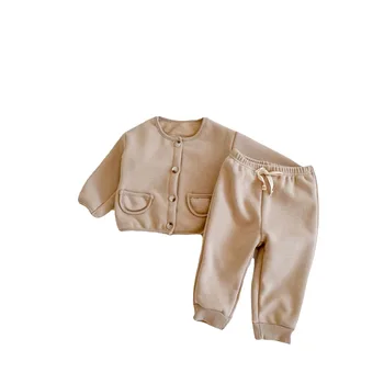 Комплект основни дрехи за деца, руното топло яке с дълъг ръкав, потници + дълги панталони за пролет-есен-зима DT619