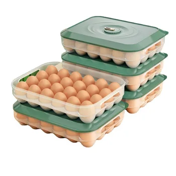 Кутия за съхранение на яйца за 24 окото с марка време, Пластмасова тава-органайзер за яйца с капак, кутия за хладилник, кутия за яйца, кухненски принадлежности