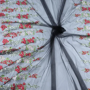лейси плат с бродерия във формата на цвете растения, цветя завеса, сватбен тоалетка материал, продава се двор (91,5 см)
