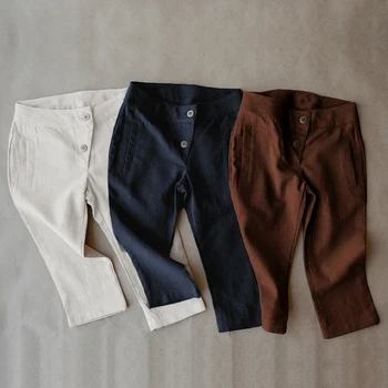 Ленени панталони за момчета, пролет-есен, нови детски ежедневни панталони с копчета от памук и лен джобове, детски панталон-молив TZ269