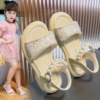 Летни модни блестящи сандали за малки момичета, детски плажни обувки, спортни ежедневни обувки, размер 23-36