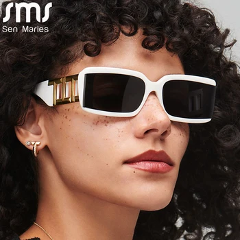 Луксозни маркови правоъгълни слънчеви очила 2023, Новост, Женска и мъжка Мода пънк-слънчеви очила Y2k, Индивидуалност, Уникални Очила с кухи нотки UV400