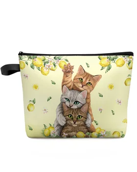 Лятна Плодови Лимонена котка, Голям Голям Пътна Косметичка, Преносим Чанта за съхранение на Грим, женски Водоустойчив молив случай