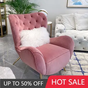 Модерен стол с крака от златист метал, възглавница в скандинавски стил, Модерен розов стол за грим, Релаксиращ Салон за Красота Fauteuil, Салон, Мебели за дома