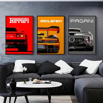 Модерен Стръмен Ferraris Lamborghini Pagani Класически състезателни коли Платно Картина на Плакати Печат на Стенно изкуство, Живопис Хол Начало Декор