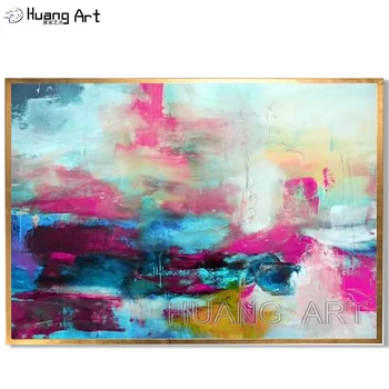 Модерната розова абстрактна живопис с маслени бои, за декора на стените на стаята, подвесная картина, ръчно рисувани, колоритен пейзаж, картина с маслени бои върху платно