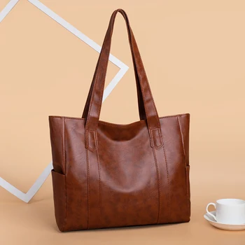 Модни однотонная чанта с горната дръжка, есенни чанти през рамо от изкуствена кожа, bag-чанта, преносима градинска ежедневна чанта с голям Капацитет, чанти-лотария