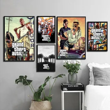 Най-добрата корица за играта Grand Theft Auto 5 GTA, най-добрата видео игра, висококачествена картина върху платно, висококачествен домашен декор Без рамка o484